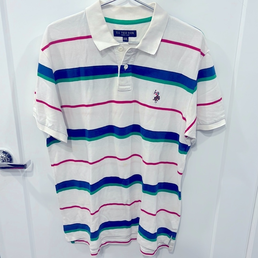US Polo Assn. Polo Collared Shirt - XXL, Blue/Green/Red Stripes